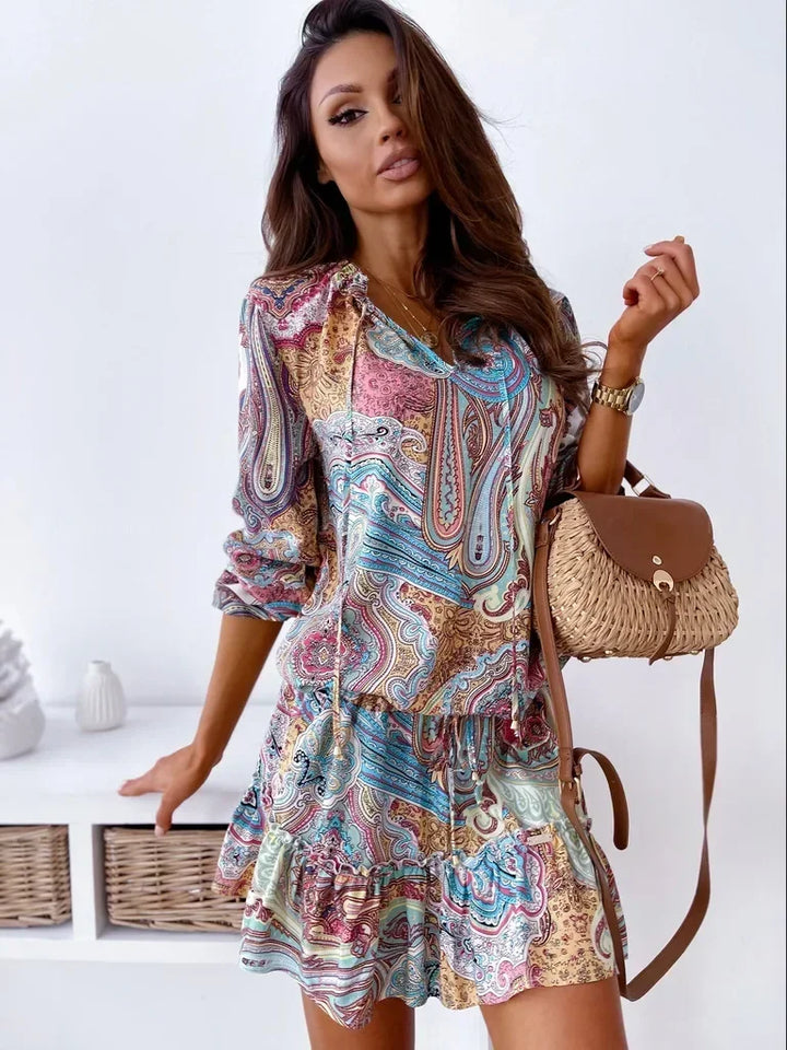 Maggie | Printed Lace Up Dress